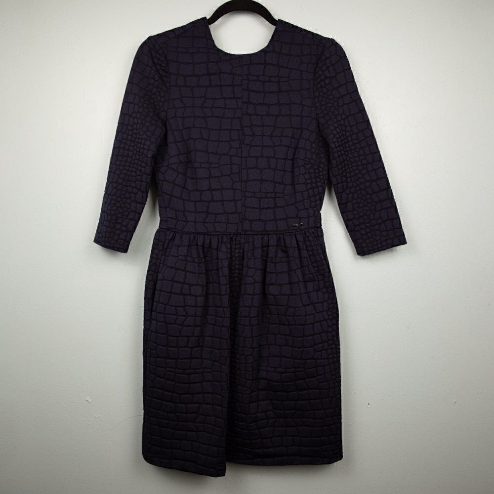 Pedro del Herro navy alligator embossed print A-line dress-38